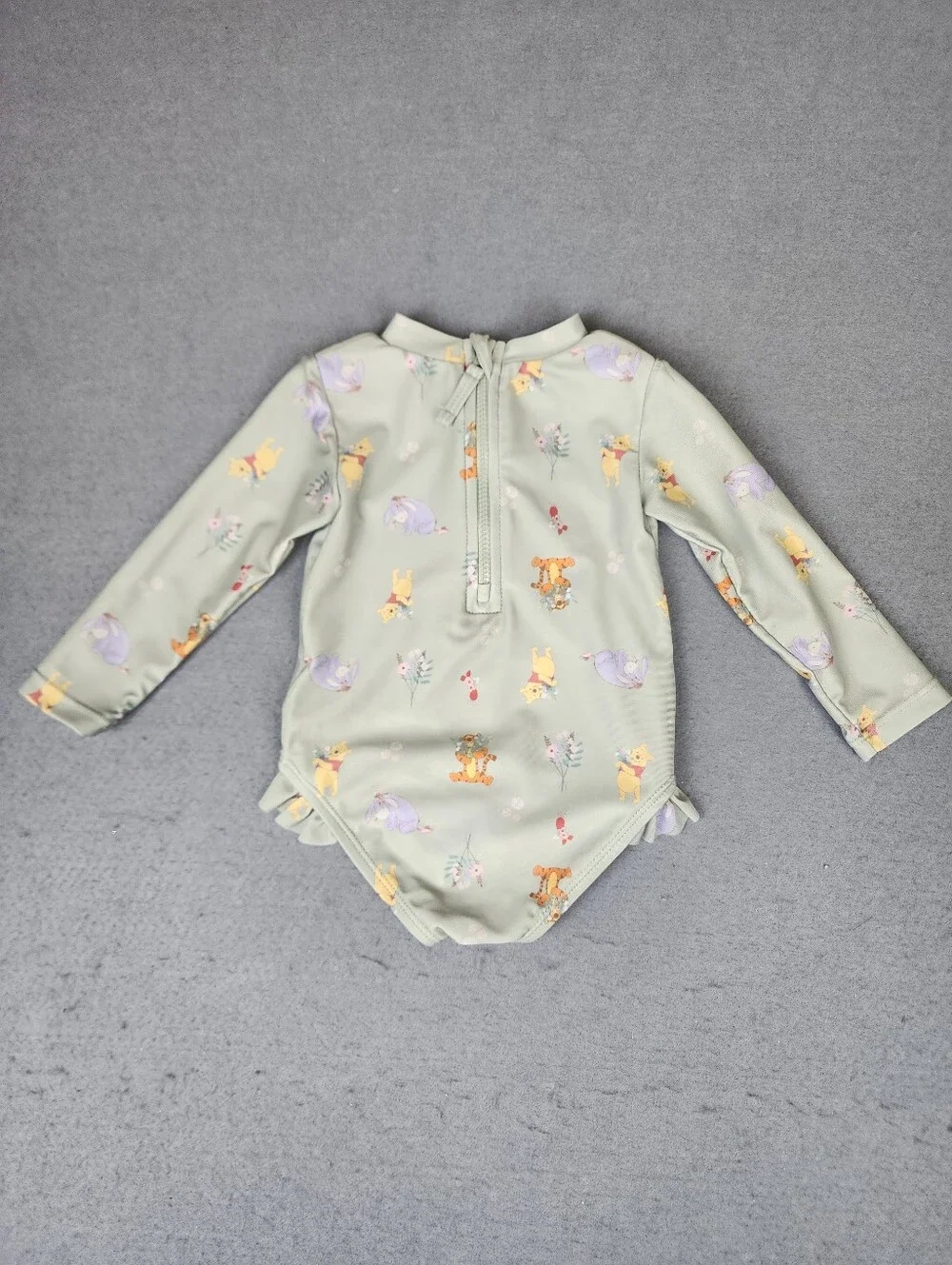 Disney Baby Long-Sleeve Green Winne The Pooh Print One-Piece Swimsuit 9M